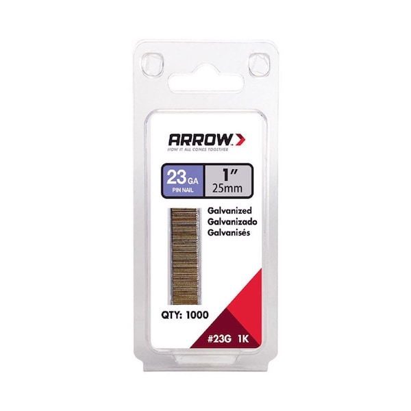 Arrow Fastener Collated Pin Nail, 1 in L, 23 ga, Galvanized, Headless Head, Straight, 1000 PK 23G25-1K - main